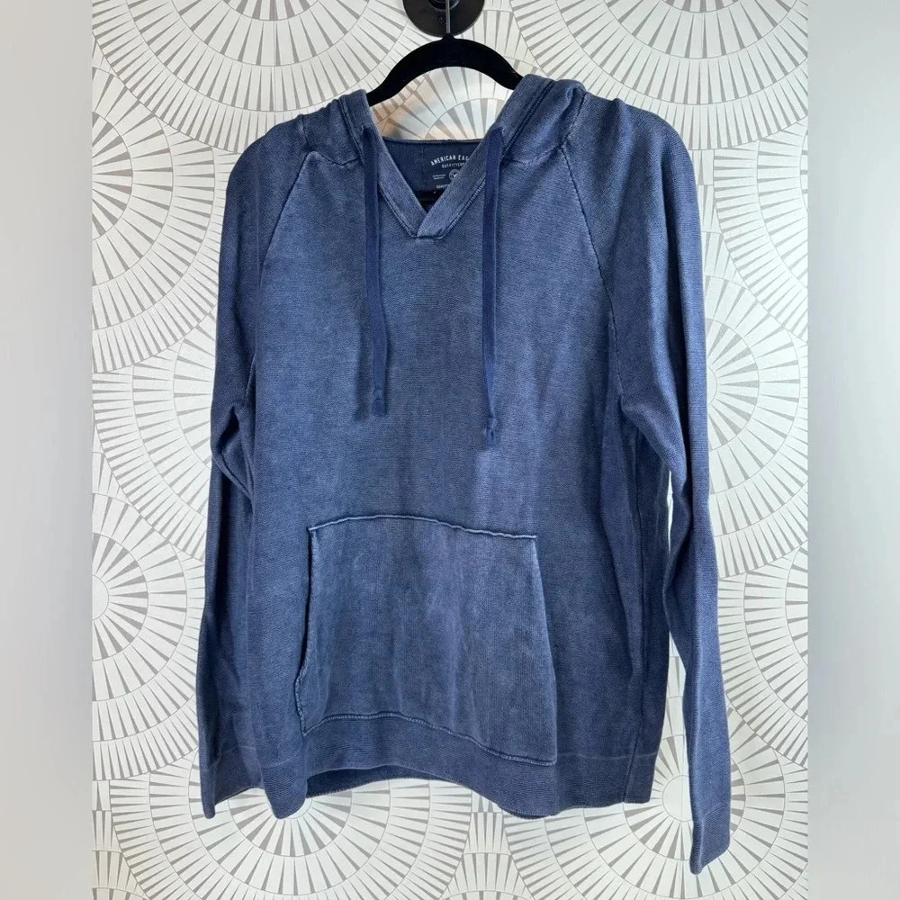 American Eagle Outfitters Men’s Blue Washed Look Hooded Sweatshirt Size Medium